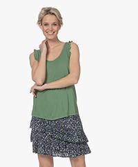 indi & cold Linen Blend Top with Ruffles - Pea Green