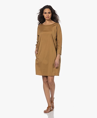 Woman by Earn Toos Knee-length Cotton Blend Dress - Camel