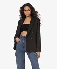Vince Crepe Suiting Double-Breasted Blazer - Black