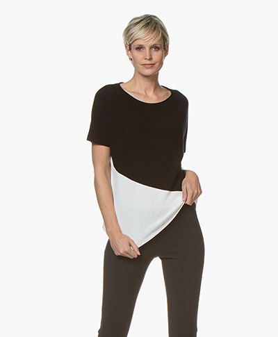 Drykorn Samela Two-Tone Rib Short Sleeve Pullover - Black/White