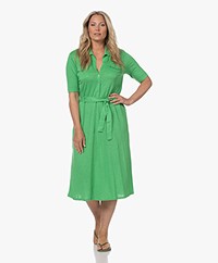 Majestic Filatures Linnen Jersey Polo Jurk - Apple Green