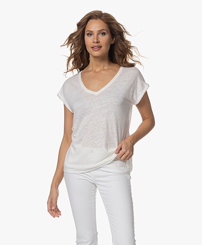 by-bar Mila Linnen V-hals T-shirt - Off-white