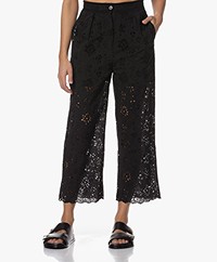 DIEGA Paoto Broderie Anglaise Cropped Pants - Black