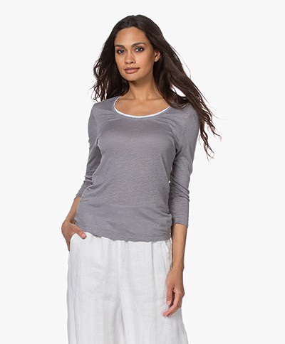 Belluna Casablanca Linen T-shirt with Double Neck Trim - Grey