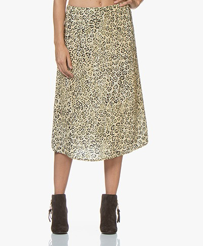 Denham Venice Cupro Blend Leopard Print Skirt - Beige