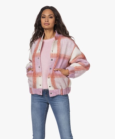 IRO Lahiana Wool Blend Plaid Pattern Bomber Jacket - Mixed Light Pink