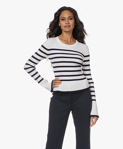 Rails Gemma Striped Sweater with Flared Cuffs and Hem - White/Navy