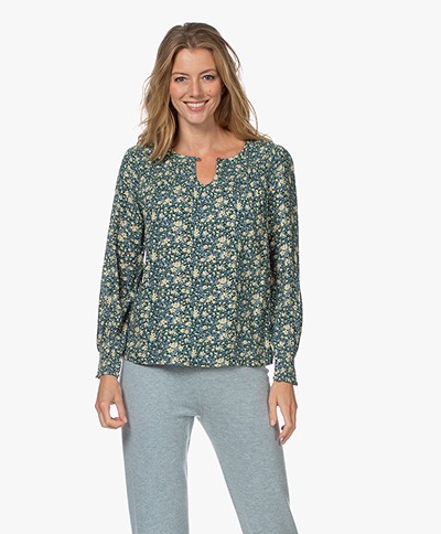 indi & cold Crinkle Viscose Blouse with Floral Print - Azul