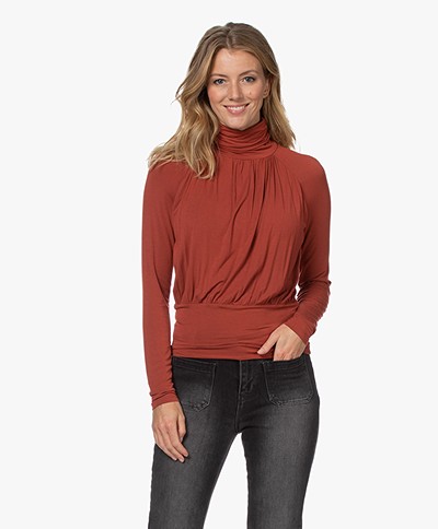 Majestic Filatures Soft Touch Pleated Long Sleeve with Turtleneck - Terre de Sienne
