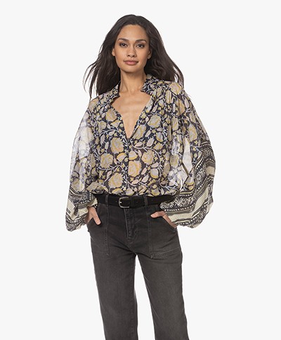 Repeat Cotton and Silk Print Blouse - Flower Paisley