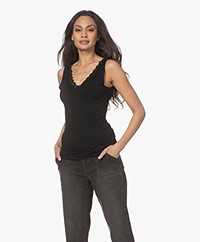 by-bar Double V-neck Top with Lace - Black