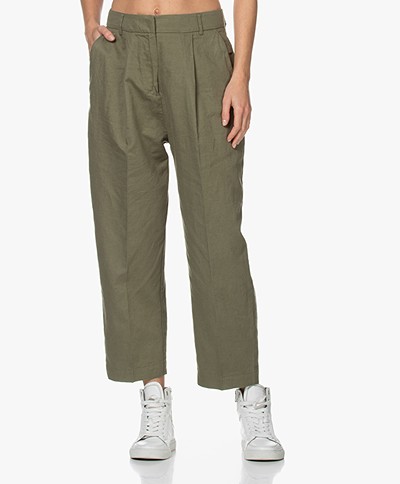 Denham Galloway Linen Blend Loose-fit Pants - Army Green 