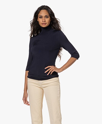 Woman by Earn Beau Viscose Elbow Sleeve Turtleneck Sweater - Navy
