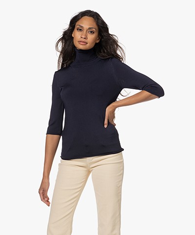 Woman by Earn Beau Viscose Elbow Sleeve Turtleneck Sweater - Navy