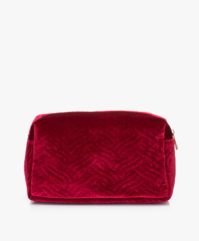 &Klevering Velvet Toiletry Bag - Embroidery Red