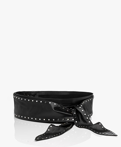 IRO Belizara Studded Leather Tie Belt - Black