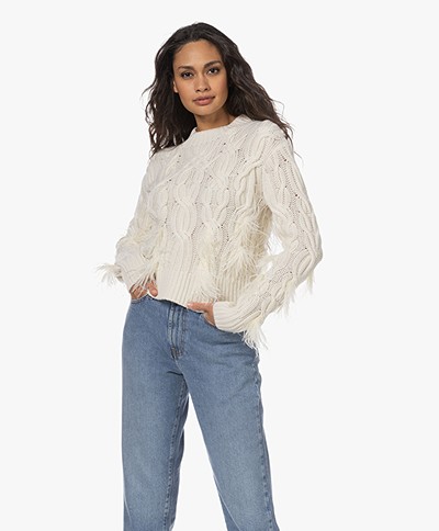 Vince Feather Embellished Cable Wool Blend Sweater - Cream