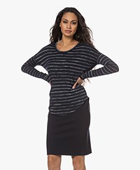 rag & bone The Knit Gestreepte Viscosemix Longsleeve - Navy/Zwart