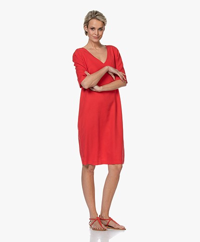 JapanTKY Yura Twill Short Sleeve Dress - Japanese Red 