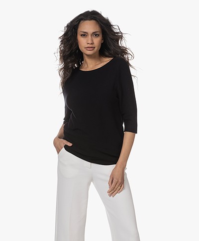 KYRA Brenda Garter Stick Short Sleeve Sweater - Black