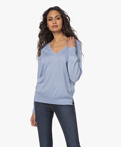 Repeat Silk-Cashmere V-neck Sweater - Sky