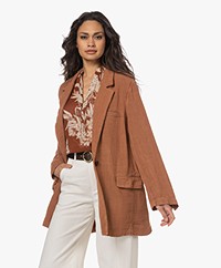 Pomandère Linnenmix Blazer met Ceintuur - Terracotta