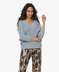 by-bar Lune Organic Cotton V-neck Sweater - Steel Blue