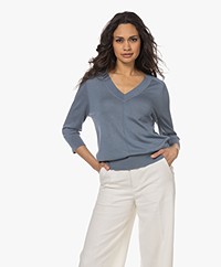 Repeat Silk and Cashmere V-neck Sweater - Vintage Blue