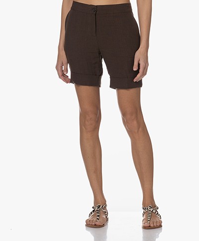 Woman by Earn Bradley Linen Shorts - Dark Brown