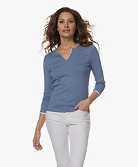 Belluna Cucina Slit Neck T-shirt with Cropped Sleeves - Jeans