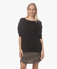 LaSalle Reverse Viscose Blend Short Sleeve Sweater - Black
