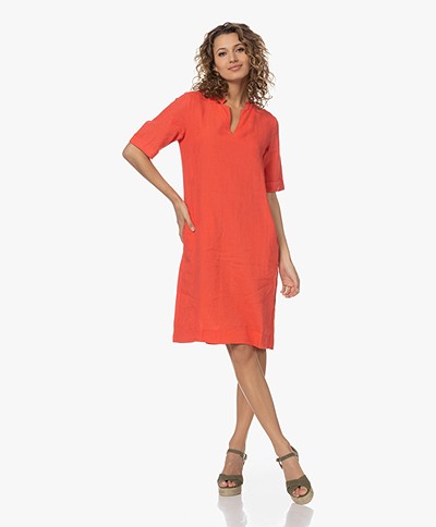 KYRA Aimee Linen Short Sleeve Dress - Rose Red
