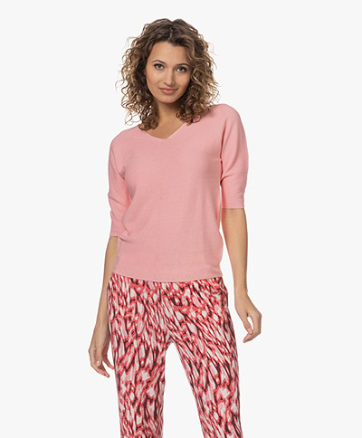 KYRA Fanny Seamless Garter Stitch V-neck Sweater - Pink Blush