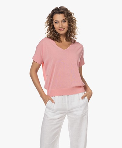 KYRA Avy Cotton Short Sleeve Sweater - Pink Blush