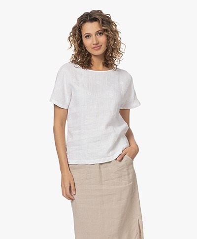 Belluna Pinata Linen Short Sleeve Blouse - White