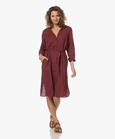 KYRA Alondra Linen Midi Shirt Dress - Wine Red