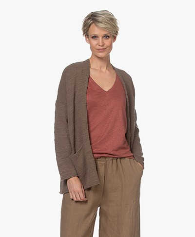 indi & cold Linen Blend Open Cardigan - Topo