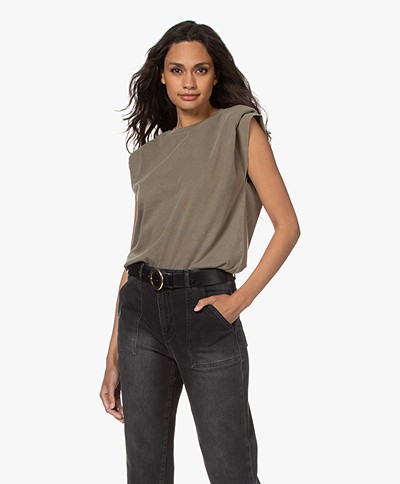 ANINE BING Tanner Sleeveless Top with Shoulder Pads - Olive