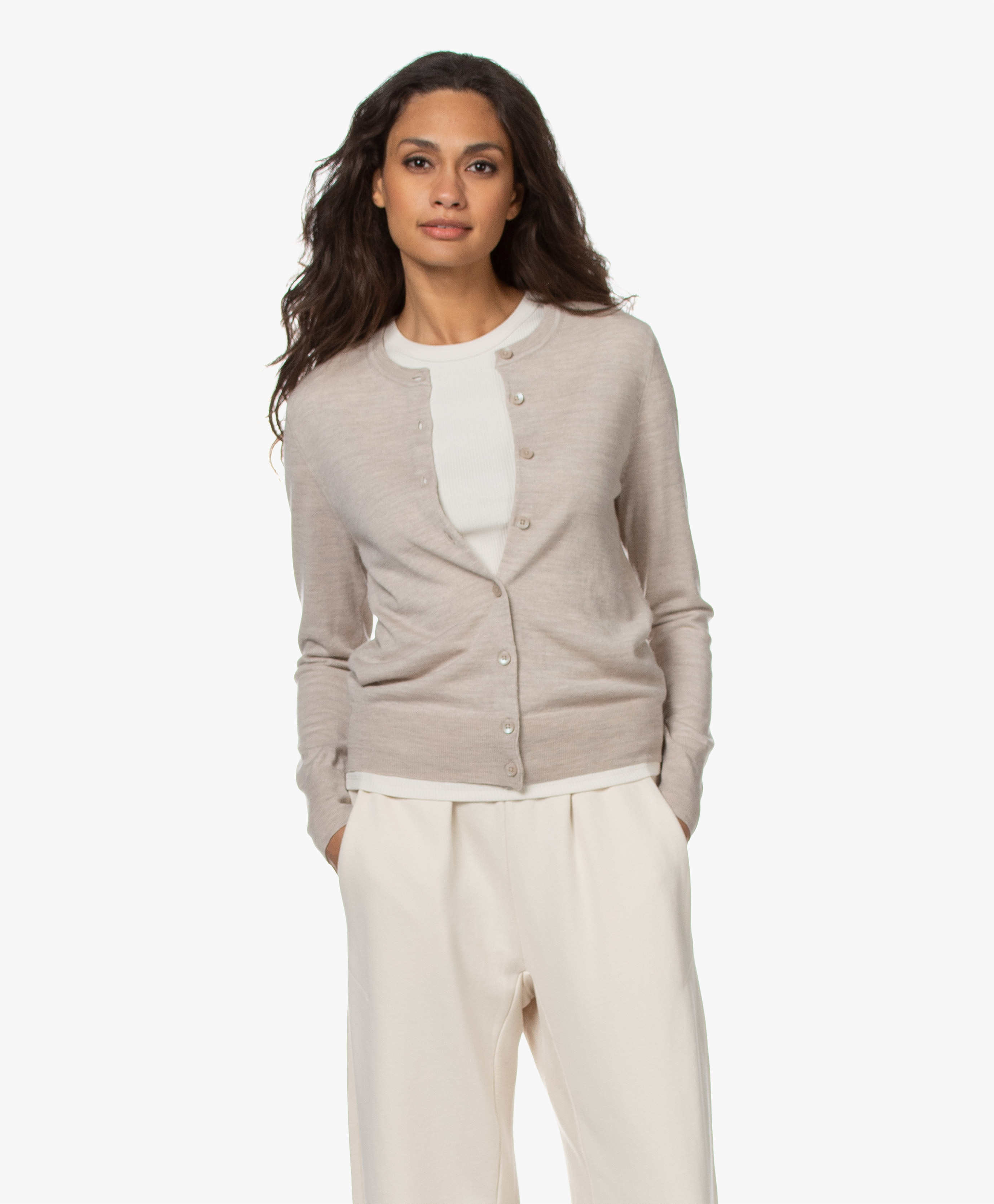 Filippa K Merino Short Cardigan - Beige Melange - 25302 8285 - mela