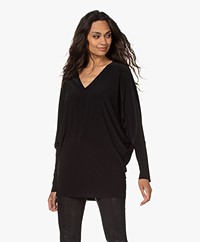 Norma Kamali Tech Jersey V-neck Long Sleeve - Black