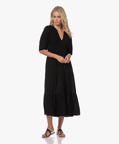 ba&sh Norma Crinkle Viscose Tiered Dress - Black
