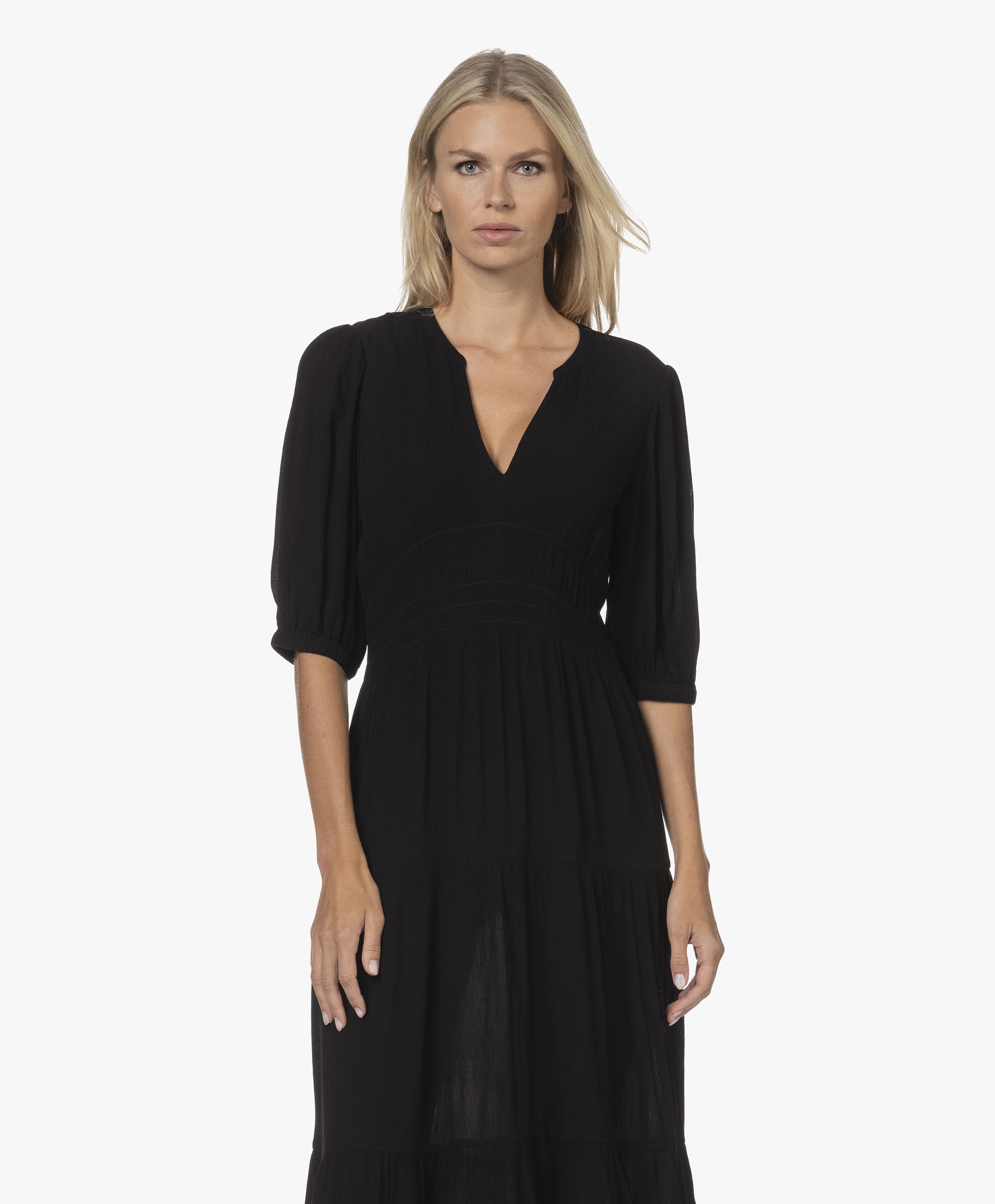 ba&sh Norma Crinkle Viscose Tiered Dress - Black - 1h22norm noir