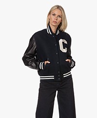 Closed College Wool Blend Bomber Jacket with Lamb Leather - Dark Night