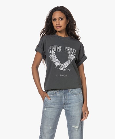 ANINE BING Lili Eagle Bio-Katoenen T-shirt - Washed Black