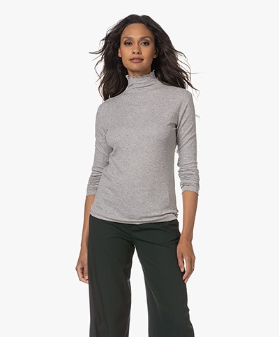 Filippa K Lyocell-Cotton Mock Neck Sweater - Light Grey Melange