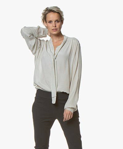 by-bar Kaatje Neck-tie Blouse - Stone Silver