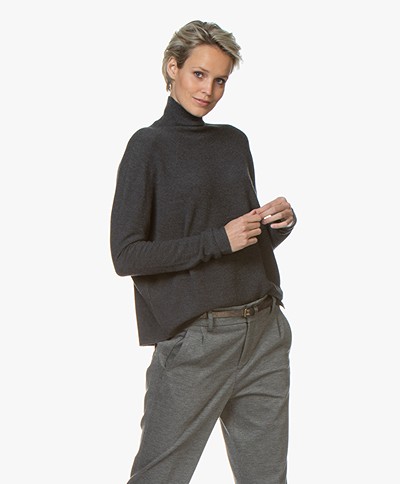 Drykorn Lyza Knitted Turtleneck Sweater in Virgin Wool - Dark Grey Melange