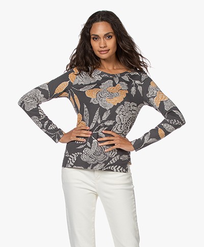Kyra & Ko Maudi French Terry Long Sleeve with Floral Print - Iron