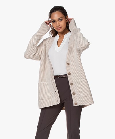 Repeat Ribbed Wool Blend Button-through Cardigan - Sand/Cream