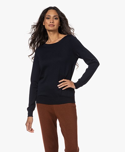 Repeat Katoenmix Boothals Trui - Navy